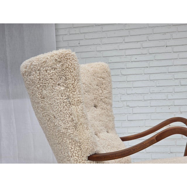 Danish High-Backed Armchair in Sheepskin by Alfred Christensen for Slagelse Møbelværk, 1960s For Sale - Image 9 of 18