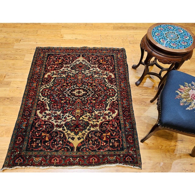 19th Century Persian Farahan Sarouk Rug, Hand-Knotted Wool, Floral Medallion Pattern, Ivory & Red, 4x5 For Sale - Image 14 of 15