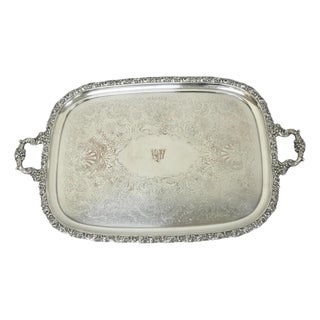 Antique Barker Ellis Victorian Silver Plated Serving Platter Bar Tray Engraved For Sale