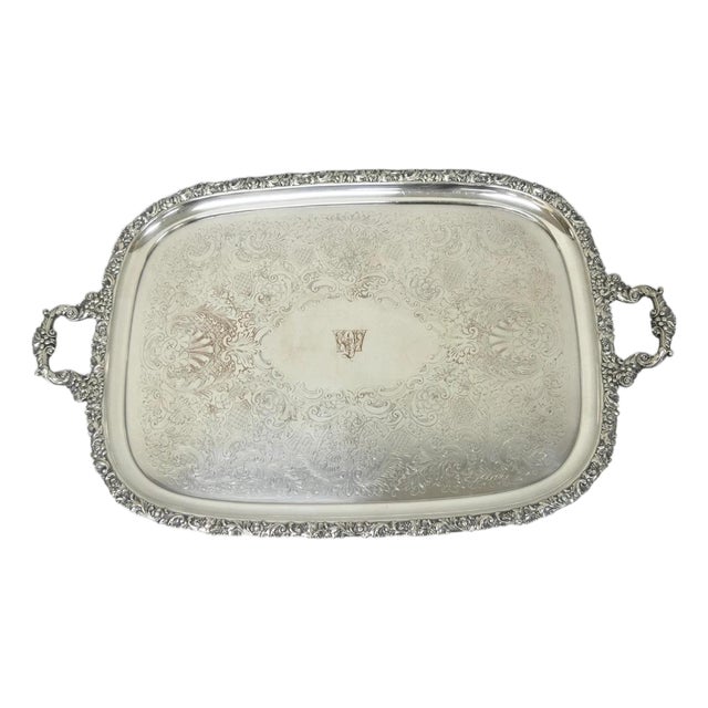 Antique Barker Ellis Victorian Silver Plated Serving Platter Bar Tray Engraved For Sale