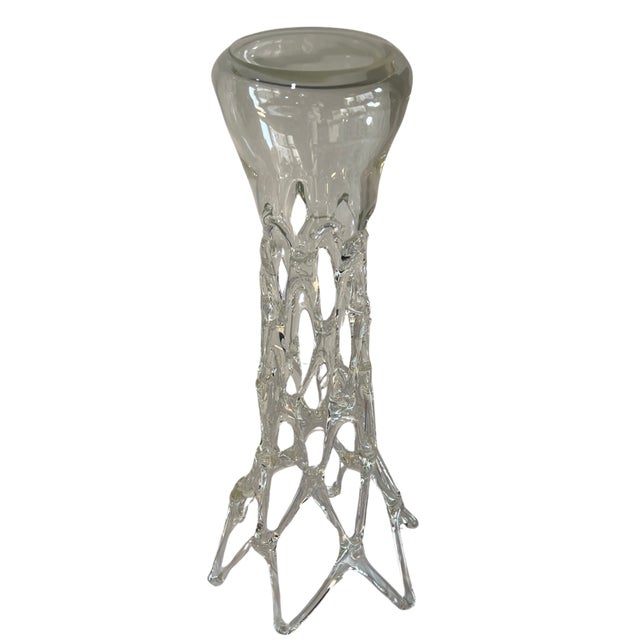 19 in Tall Art Glass Clear Lattice Vase by Ion Tamaian For Sale - Image 14 of 14
