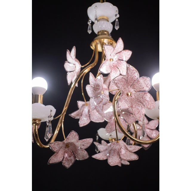 Pink Flowers Murano Chandelier, 1970s For Sale - Image 12 of 12
