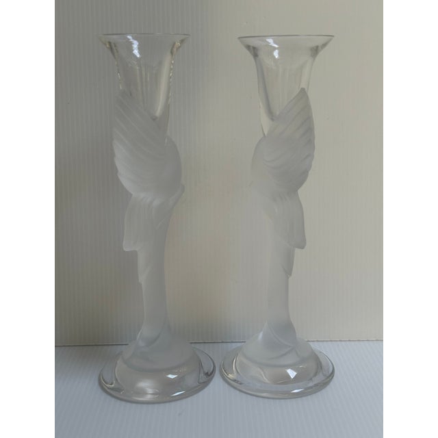 Pair of Frosted Crystal Snow Kissing Doves Candlesticks Sign Igor Carl Faberge for the House of Faberge Made in France For Sale - Image 16 of 18