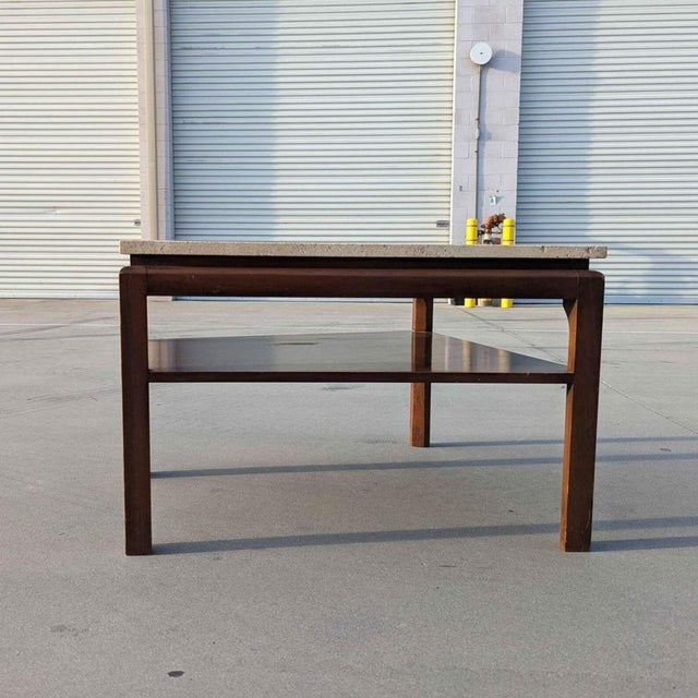 Mid-Century Modern Travertine Top Side Table in Walnut, 1970s For Sale - Image 4 of 9