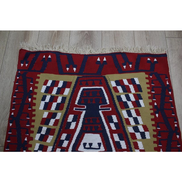 1970s Mid-Century Modern Style Geometric Desing Handmade Kilim Rug For Sale - Image 4 of 12