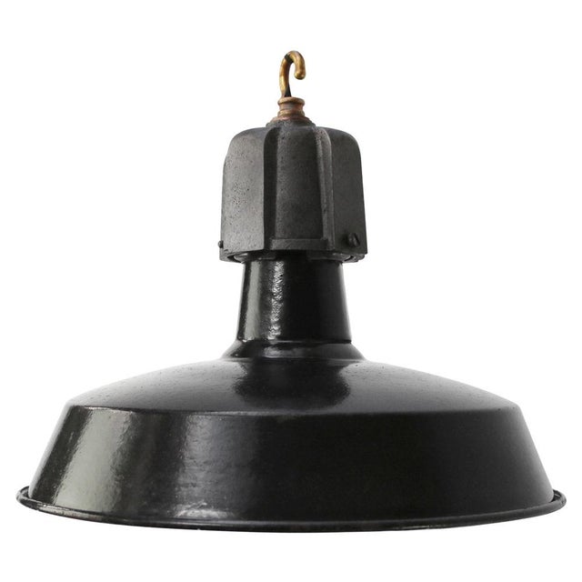 Paint Vintage Factory Pendant Lamp in Black Enamel and Cast Iron from GAL For Sale - Image 7 of 7