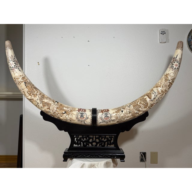 Extra Large Vintage Chinese Carved Horn Sculpture on Stand, 52” For Sale - Image 4 of 12