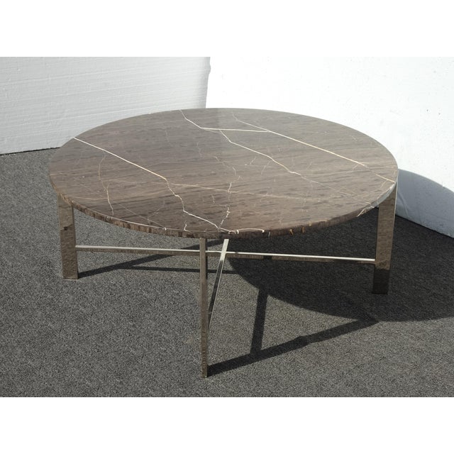 Modern Vintage Modern Marble Style & Chrome Brown Coffee Table For Sale - Image 3 of 16
