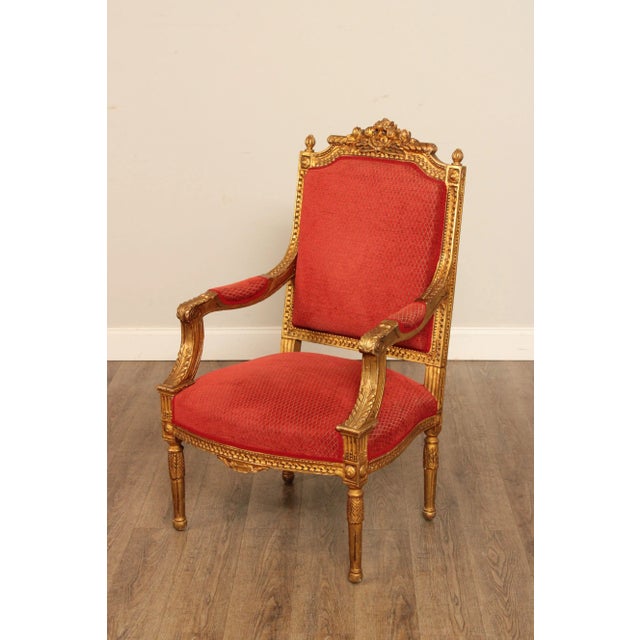 Early 20th Century French Louis XVI Giltwood Fauteuil Armchair For Sale - Image 4 of 13