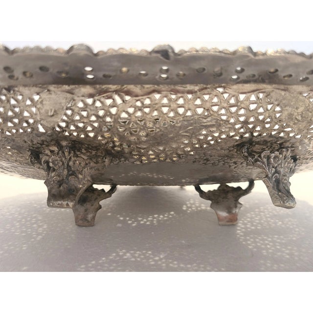 Antique Early 20th Century Pierced Footed Silver Plate Dish For Sale - Image 4 of 8