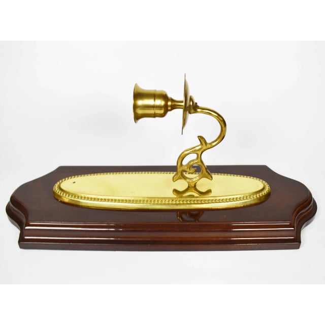 Mid-Century Modern Vintage Wood Brass Wall Mounted Candlestick Holder Sconces - a Pair For Sale - Image 3 of 6