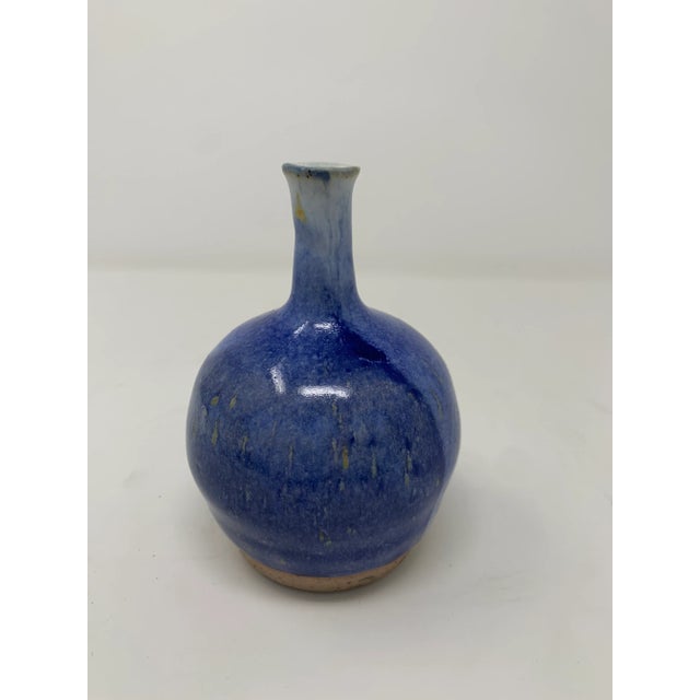 Mid 20th Century Round Blue Ceramic Vase For Sale - Image 4 of 10