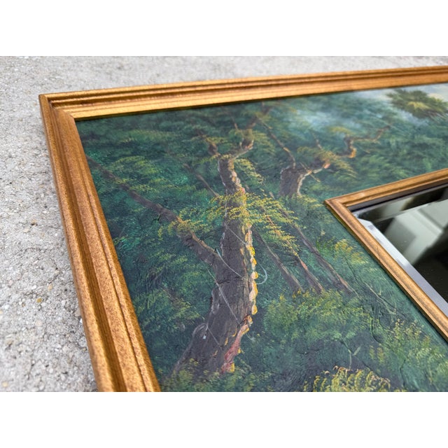 Wood Vintage Hand-Painted Tropical Landscape Beveled Wall Mirror For Sale - Image 7 of 12