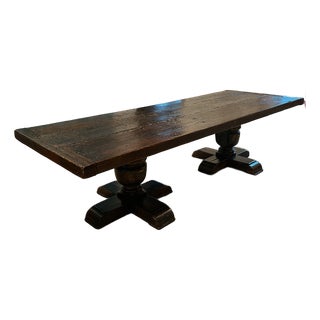 Late 20th Century Country French Provincial Oak Farmhouse Double Pedestal Dining Table For Sale