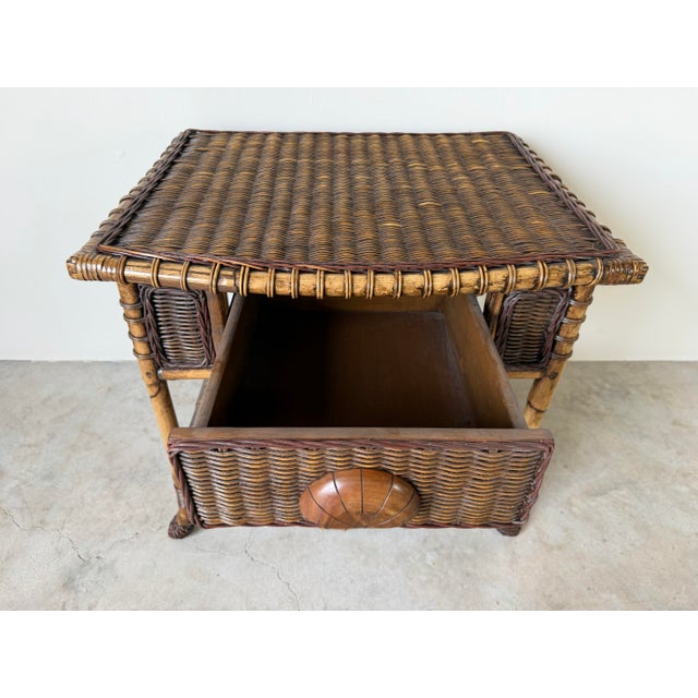 Vintage Coastal Organic Bamboo & Woven Wicker One-Drawer Nightstand For Sale - Image 4 of 12