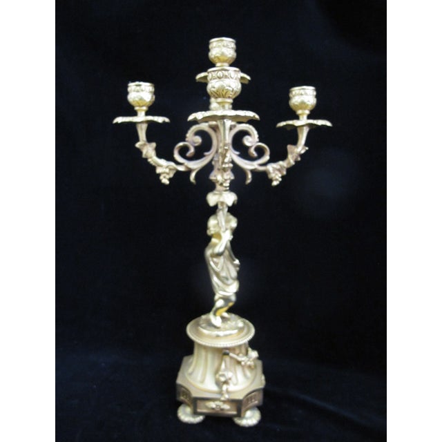 Italian Rococo Style Gilt Bronze Candelabra Candlestick Pair With Putti Cherubs For Sale - Image 9 of 16