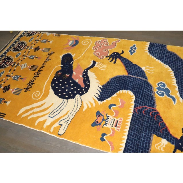 Yellow Tibetan Vintage Dragon Pillar Runner - 4'5" x 17' For Sale In New York - Image 6 of 14