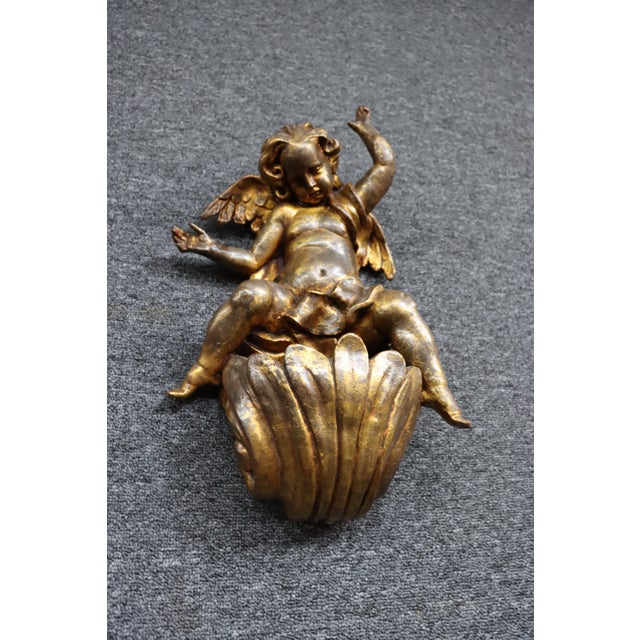 Gold Italian Giltwood Cherub Wall Pocket For Sale - Image 8 of 12