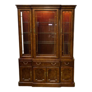 Vintage Tomlinson Traditional Regency Style Oak & Walnut Burl Wood China Cabinet