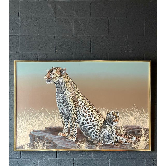 Vintage Monumental Original Oil Painting of Cheetahs For Sale - Image 10 of 11