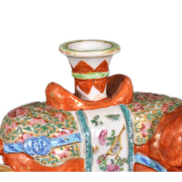 Rose Chinese Export Porcelain Canton Famille Rose Elephant Candlestick Circa 1860 For Sale - Image 8 of 11