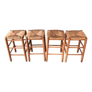1970s Boho Chic Rattan Counter Stools - Set of 4 For Sale