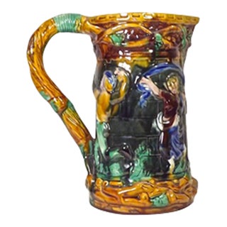 Vintage Festival Scene Majolica Pitcher For Sale
