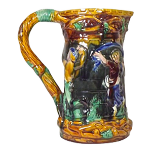 Vintage Festival Scene Majolica Pitcher
