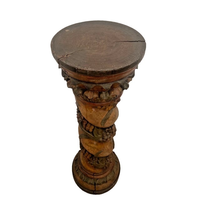 Italian Antique Italian Style Column Bust Plant Stand Pedestal Hand Carved Solid Wood For Sale - Image 3 of 12