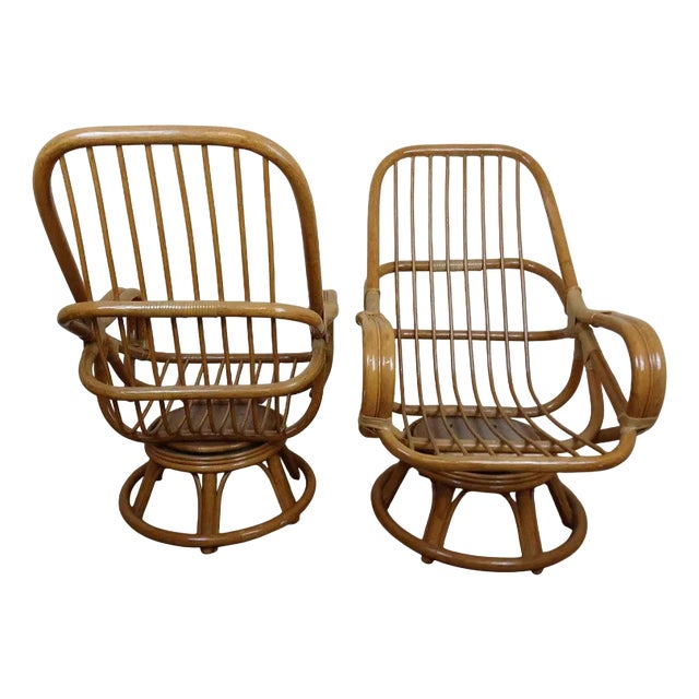 Rattan Swivel Armchairs, Set of 2 For Sale