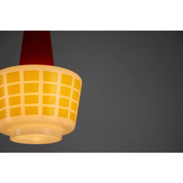 Red Mid-Century Red and Yellow Glass Pendant Lamp For Sale - Image 8 of 16