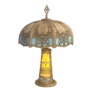 Early 20th Century Victorian Double Light Slag Glass Lamp For Sale