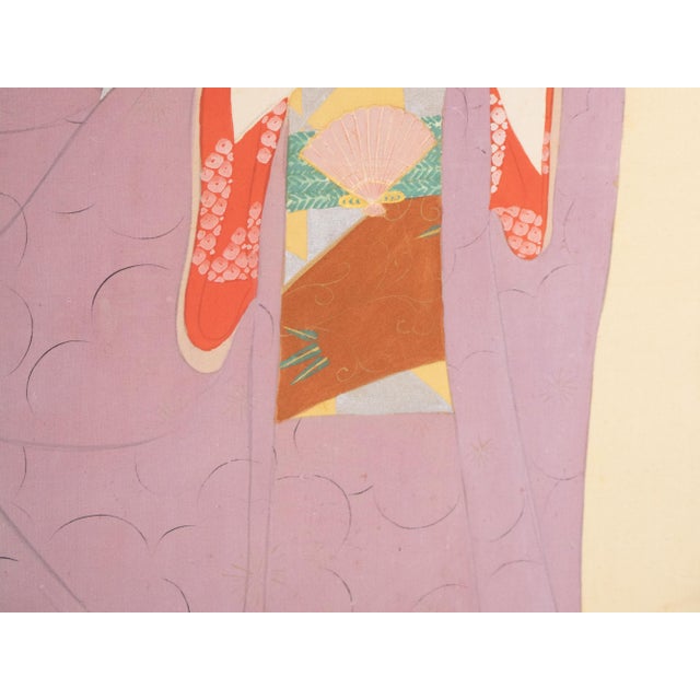 "Beautiful Woman" by Gyokukajo, Japanese Silk Scroll Painting in Original Wooden Case For Sale - Image 9 of 18