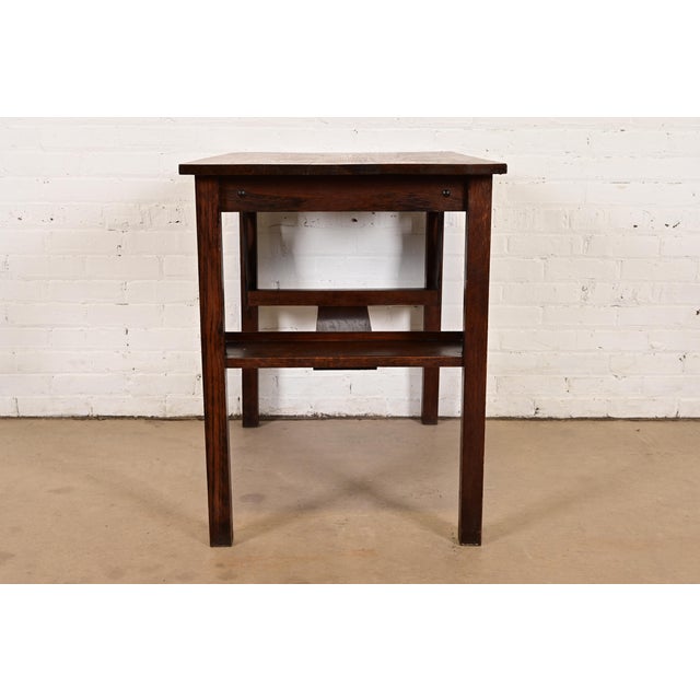 Brown Stickley Brothers Style Antique Mission Oak Arts & Crafts Writing Desk With Built-in Bookcases, Circa 1900 For Sale - Image 8 of 10