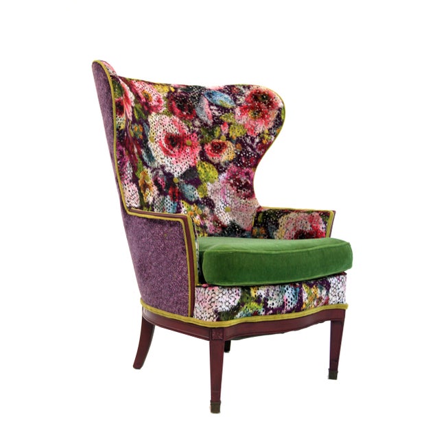 Textile 1920s Vintage Victorian Wingback Accent Chair For Sale - Image 7 of 13
