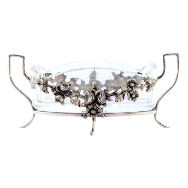 Silver and Glass Toothpick Holder with Cut-Out Structure For Sale
