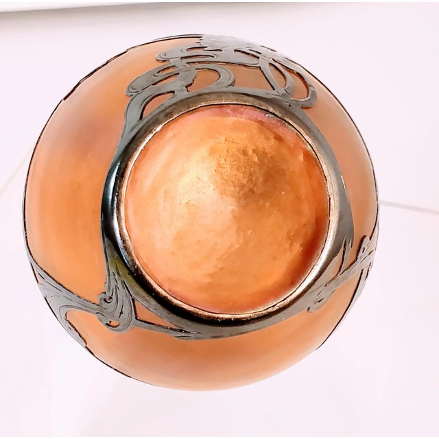 Metal Vintage Art Glass Sterling Silver Overlay Vase For Sale - Image 7 of 11