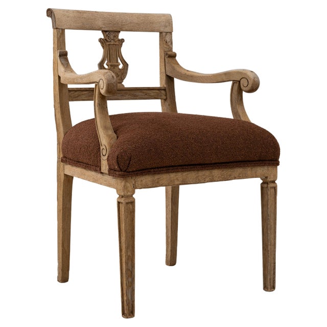 19th Century French Neoclassical Oak Upholstered Armchair With Lyre Back For Sale - Image 15 of 18