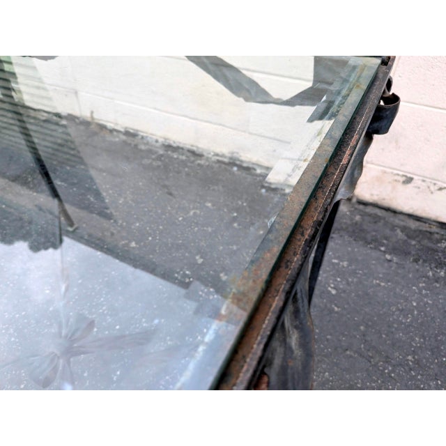 Black Vintage French Neoclassical Wrought Iron & Glass Center Table in the Manner of Maison Jansen For Sale - Image 8 of 8