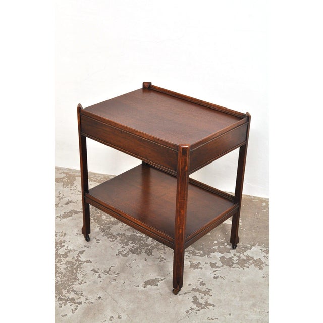 Antique Serving Trolley with Drawer in Oak, 1920s For Sale - Image 9 of 13