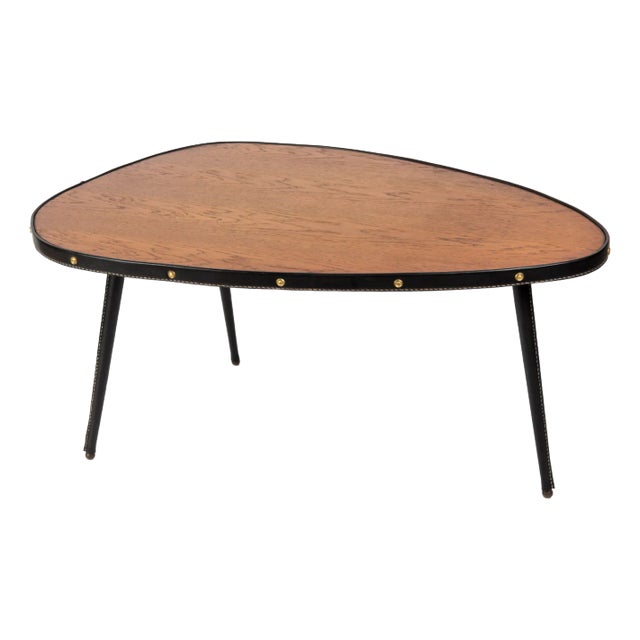 Leather Coffee Table by Jacques Adnet, 1950s For Sale