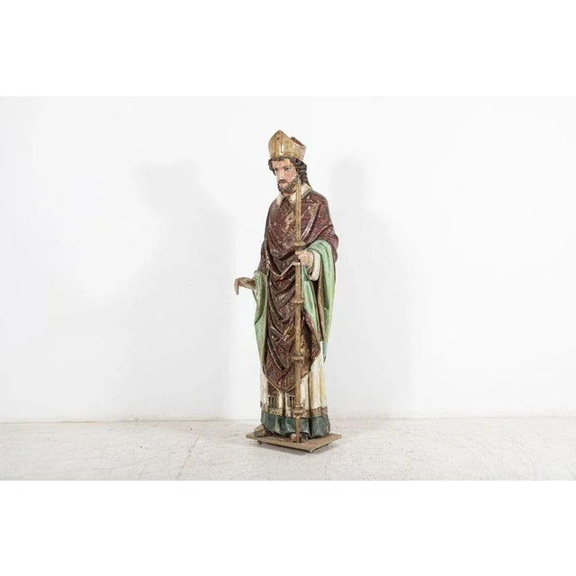 18th Century Italian Polychrome Carved Oak Bishop Statue For Sale - Image 16 of 18