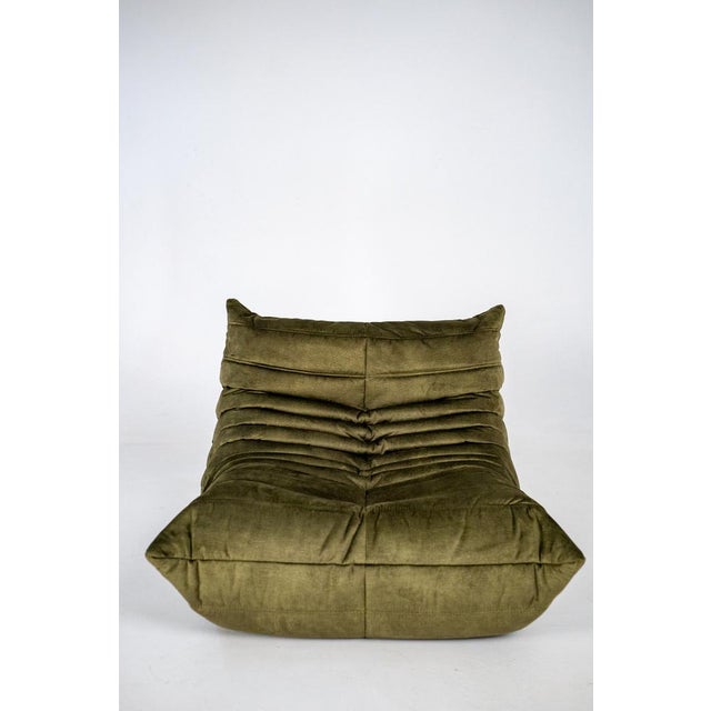 Khaki Togo Lounge Chair and Khaki Velvet by Michel Ducaroy for Ligne Roset, 1973, Set of 2 For Sale - Image 8 of 18