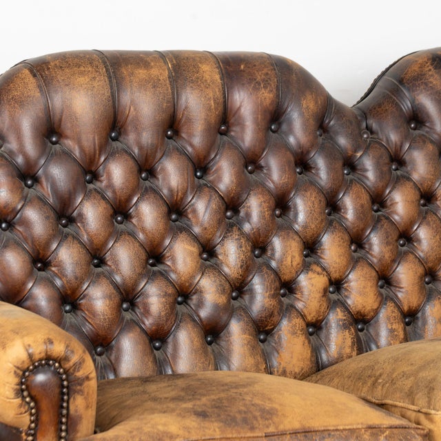 Mid 20th Century Vintage Brown Leather Three Seat Chesterfield Sofa For Sale - Image 4 of 14