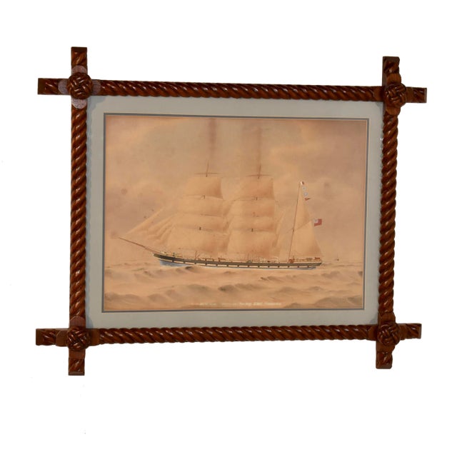 19th Century Print in Hand Carved Rope Frame For Sale