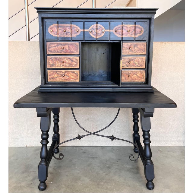 Baroque 20th Century Spanish Baroque Style Cabinet on Stand, Bargueno or Varqueno For Sale - Image 3 of 18