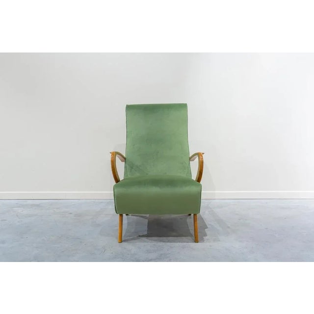 Brown Mid-Century Italian Armchair in Green Velvet, 1950 For Sale - Image 8 of 9