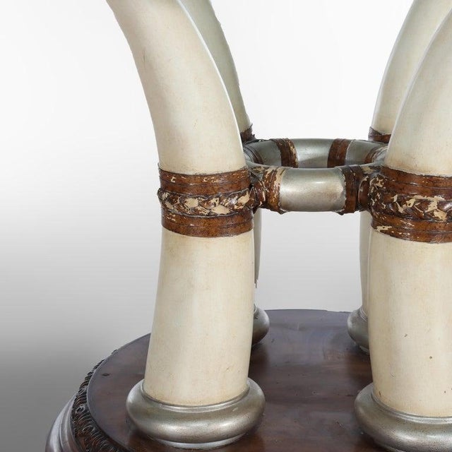 Exotic Vintage Carved Faux Elephant Tusk Glass Top Dining Table 20thC For Sale - Image 6 of 13