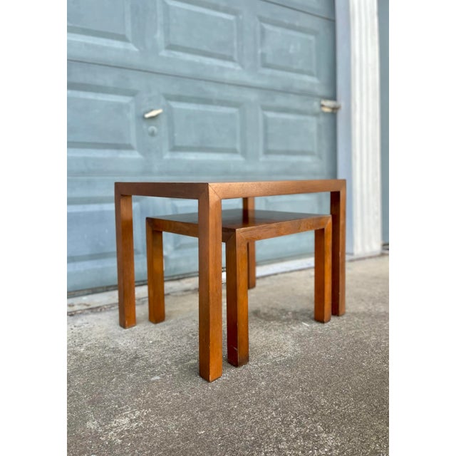 Late 20th Century Pair of Bookmatched Nesting Tables With Stunning Wood Grain by AltaVista Lane For Sale - Image 5 of 12