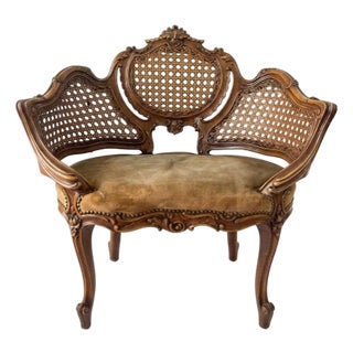 Imported Italian Walnut Settee With Caned Back, 19th Century For Sale